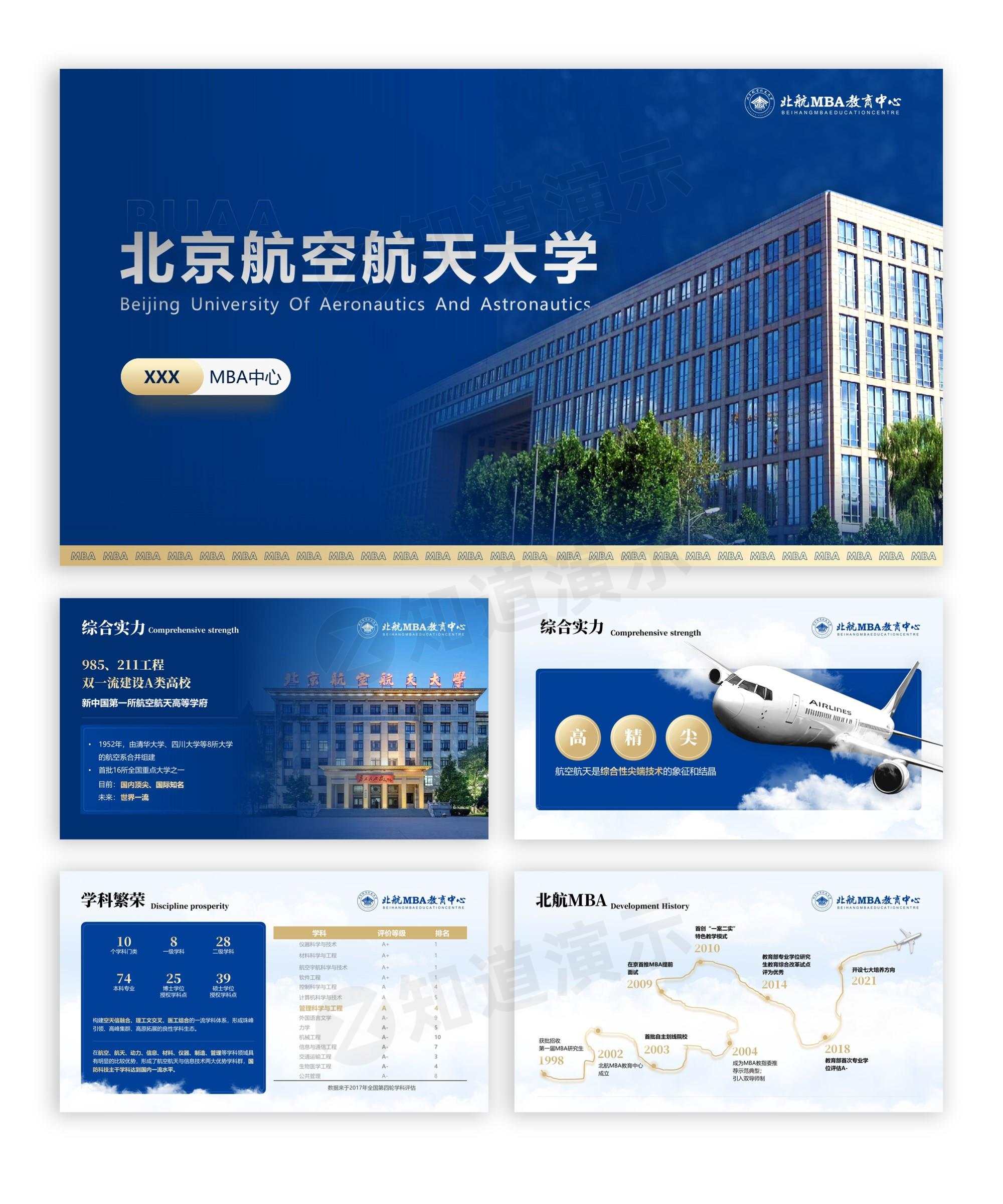 北京航空航天大学：蓝色大气高端商务风PPT案例展示插图知道演示